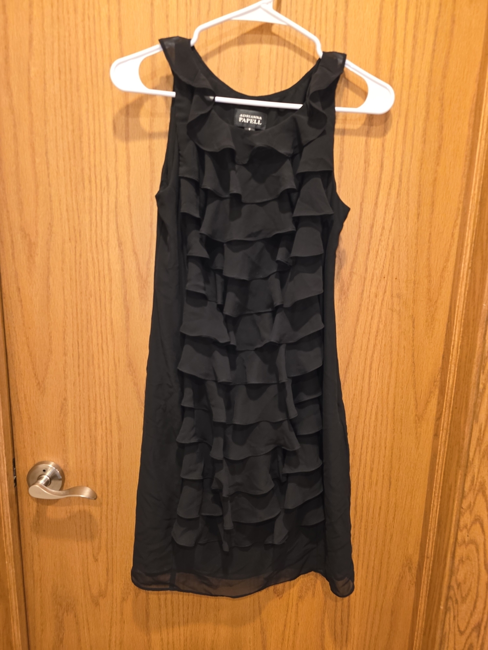Adrianna Papell Black Ruffled Front Sleeveless Mini Dress